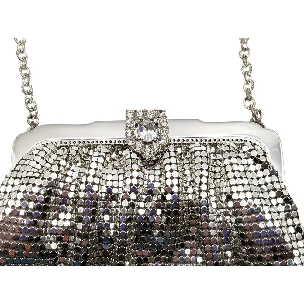 WHITING & DAVIS Vintage Mesh Purse Women's 5in Silver Tone Evening Original Box